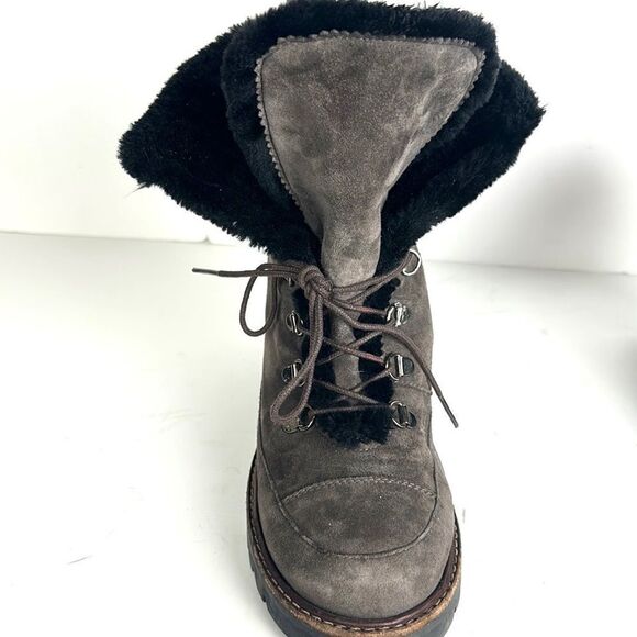 Stuart Weitzman Suede Faux Fur Lining Ankle Combat Lace Up Boots size 7 - Picture 6 of 16